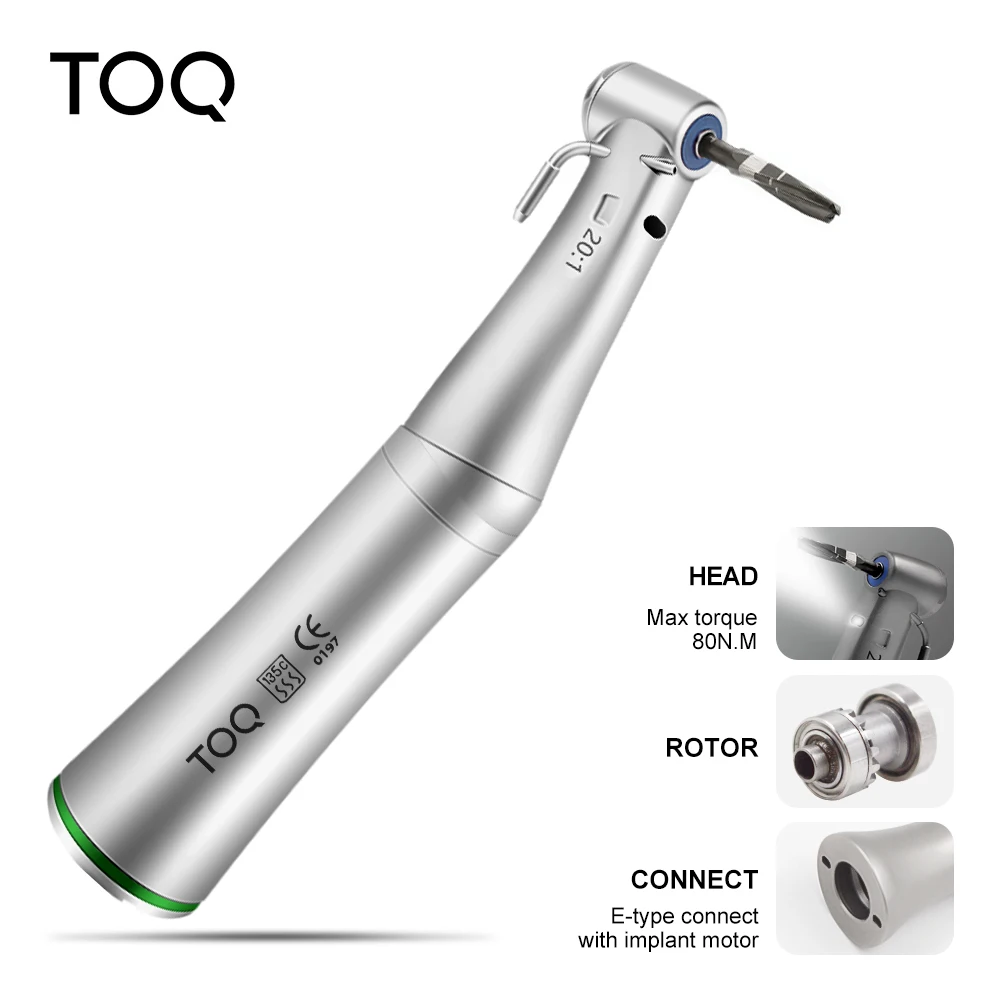 Pieza de mano contra-ángulo de reducción 20:1 con botón pulsador para implantes quirúrgicos SMAXSG20F, compatible con motor tipo E, con anillo rojo de aumento 1:5 y luz