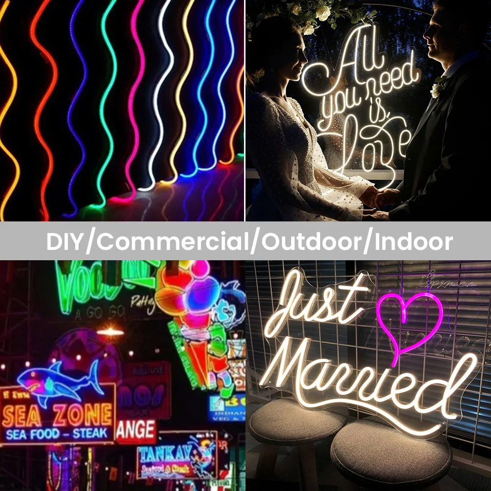 Tira de luces LED de neón de 12V y 24V CC, letrero de neón, luces de cuerda de silicona impermeables, lámpara Flexible para decoración del hogar con cable de 2 pines, 9 colores