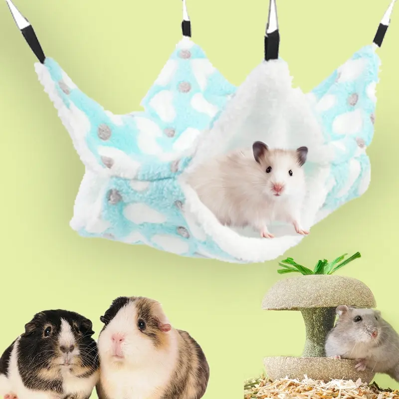 Hamaca para Hámster, Cama Colgante para Mascotas Pequeñas, Doble, Cálida y Acolchada, para Ardillas Voladoras, Cobayas y Otros Animales, Accesorios para Jaulas