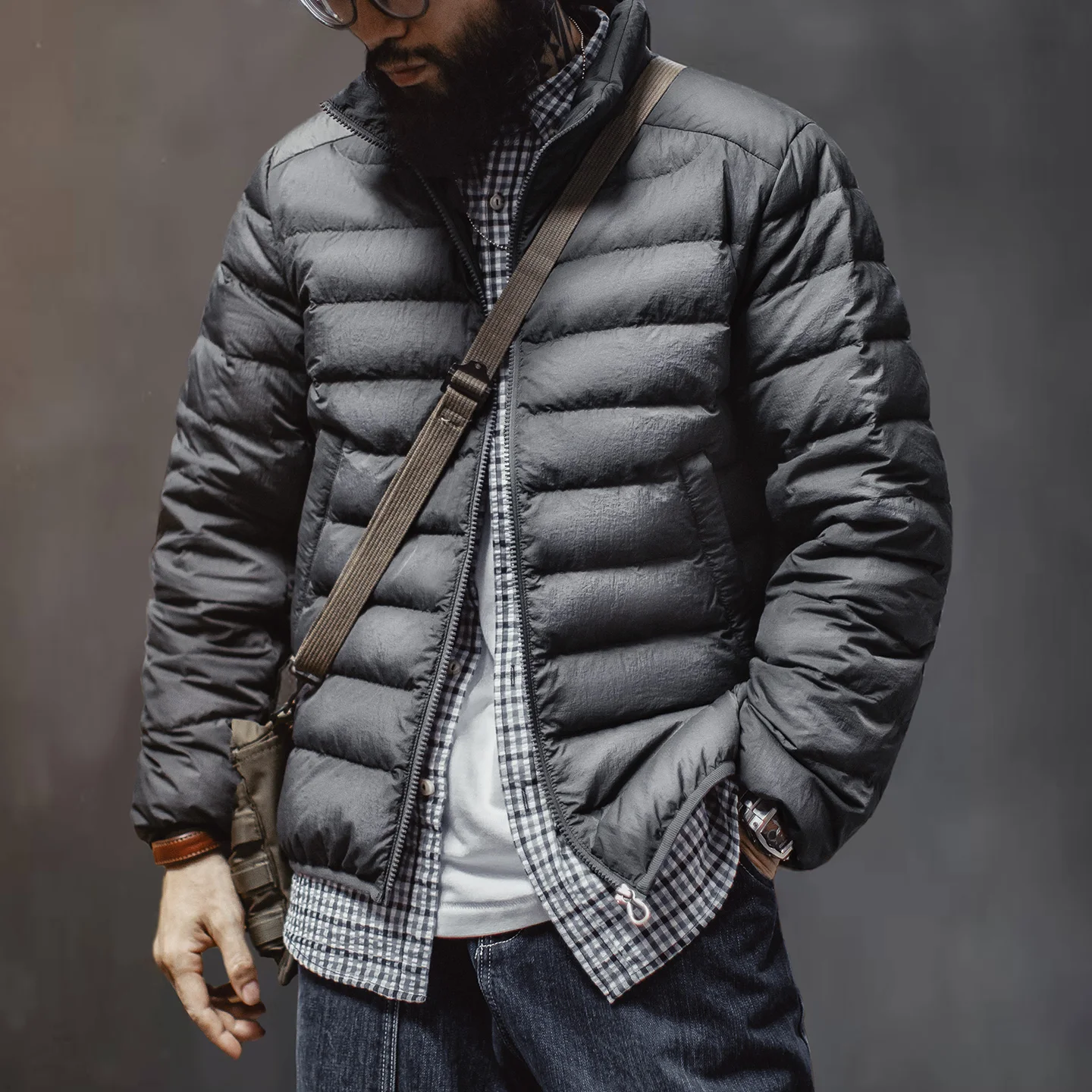 Maden-Chaqueta de plumón con cuello levantado para hombre, abrigo ligero con relleno de plumón de pato blanco hidrofóbico, capa interior cálida para otoño, invierno