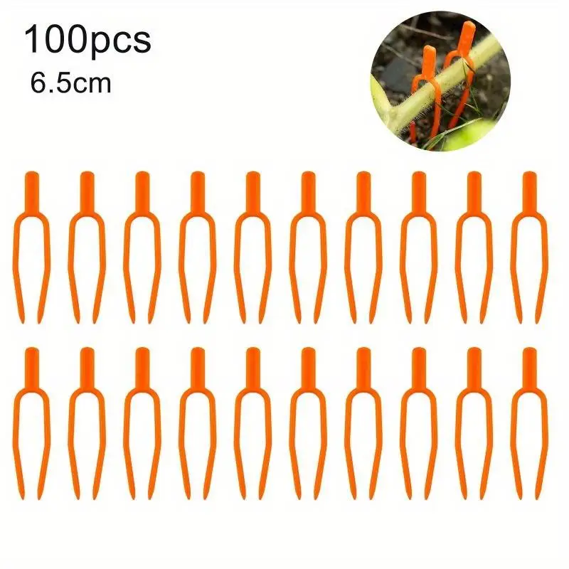 100 Uds Clip para plantas herramienta de tenedor de fresa jardinería plástico ambiental naranja abrazaderas de fijación fija duraderas herramientas fijas para plantas