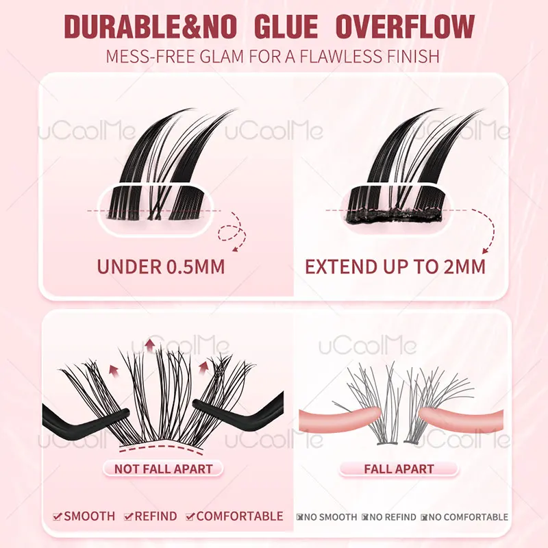 uCoolMe DIY extensión de pestañas Flora 0,05mm D Curl hecho a mano 8-18mm Natural ancho Span Wispy Lash Clusters mechones de pestañas postizas