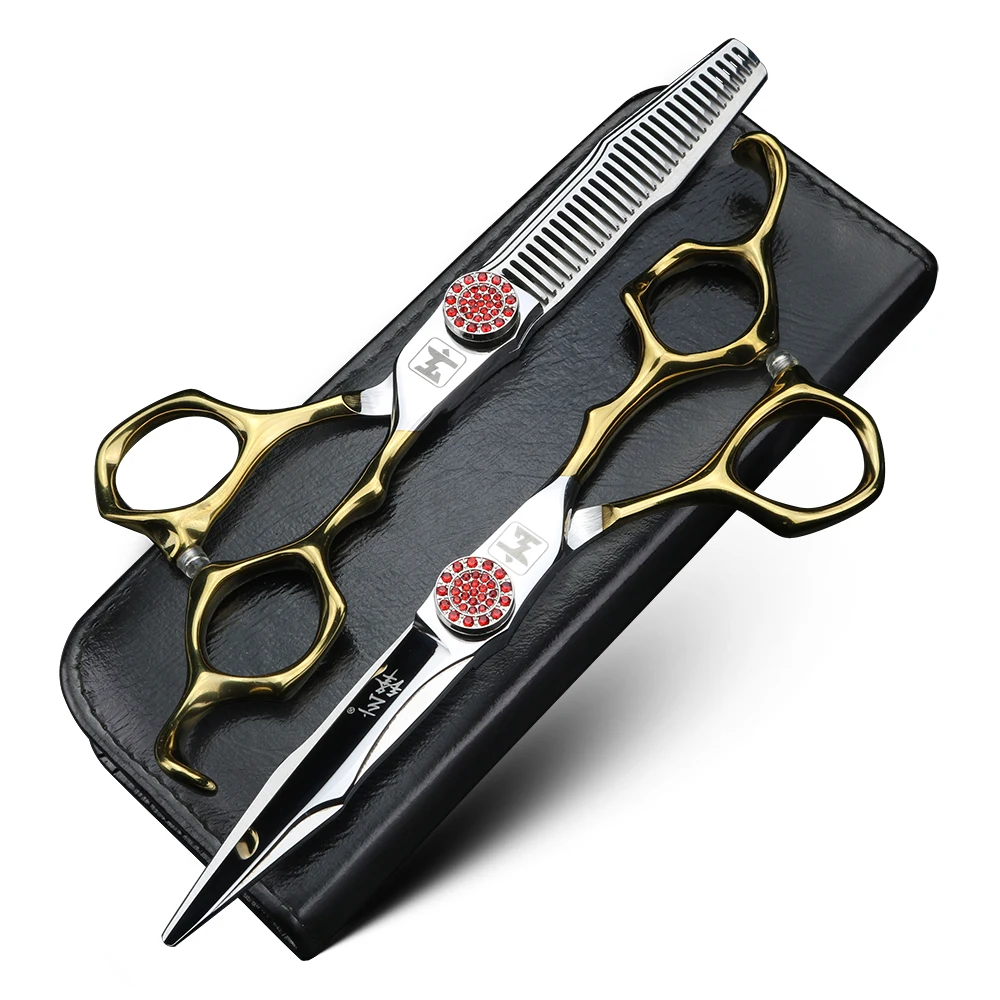 XUANFENG Tijeras para el cabello con proceso CNC de 6 pulgadas, tornillos de rubí, tijeras de corte de peluquería y tijeras de adelgazamiento