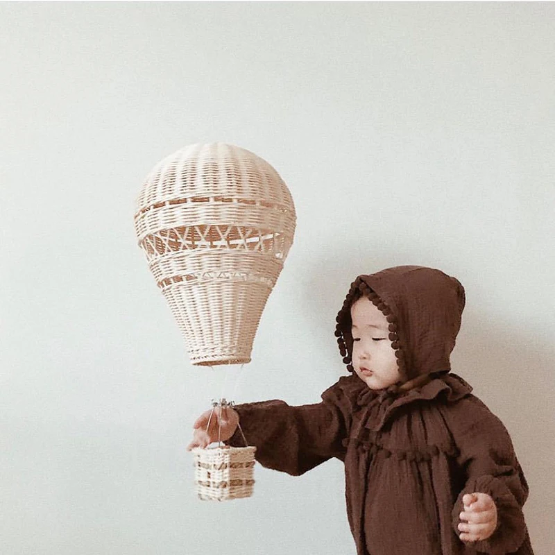 Decoración de globos de aire caliente de ratán, decoración colgante de pared tejida a mano, accesorio de fotografía nórdico hecho a mano para habitación de niños, guardería