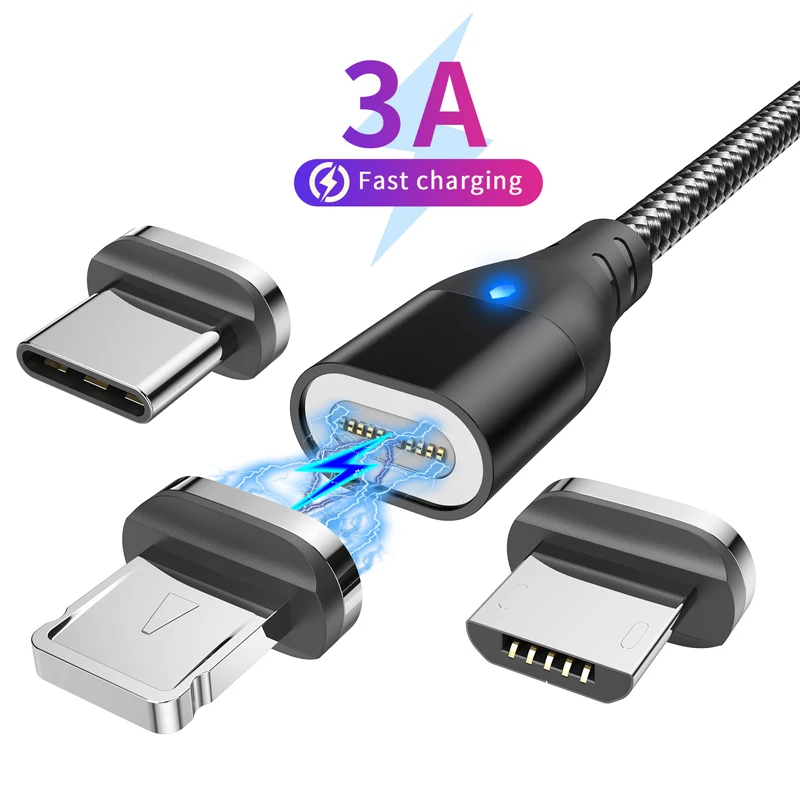 Cable Micro USB tipo C de carga rápida magnética para iPhone Samsung Xiaomi Realme Oneplus Huawei Cable de datos magnético para teléfono móvil