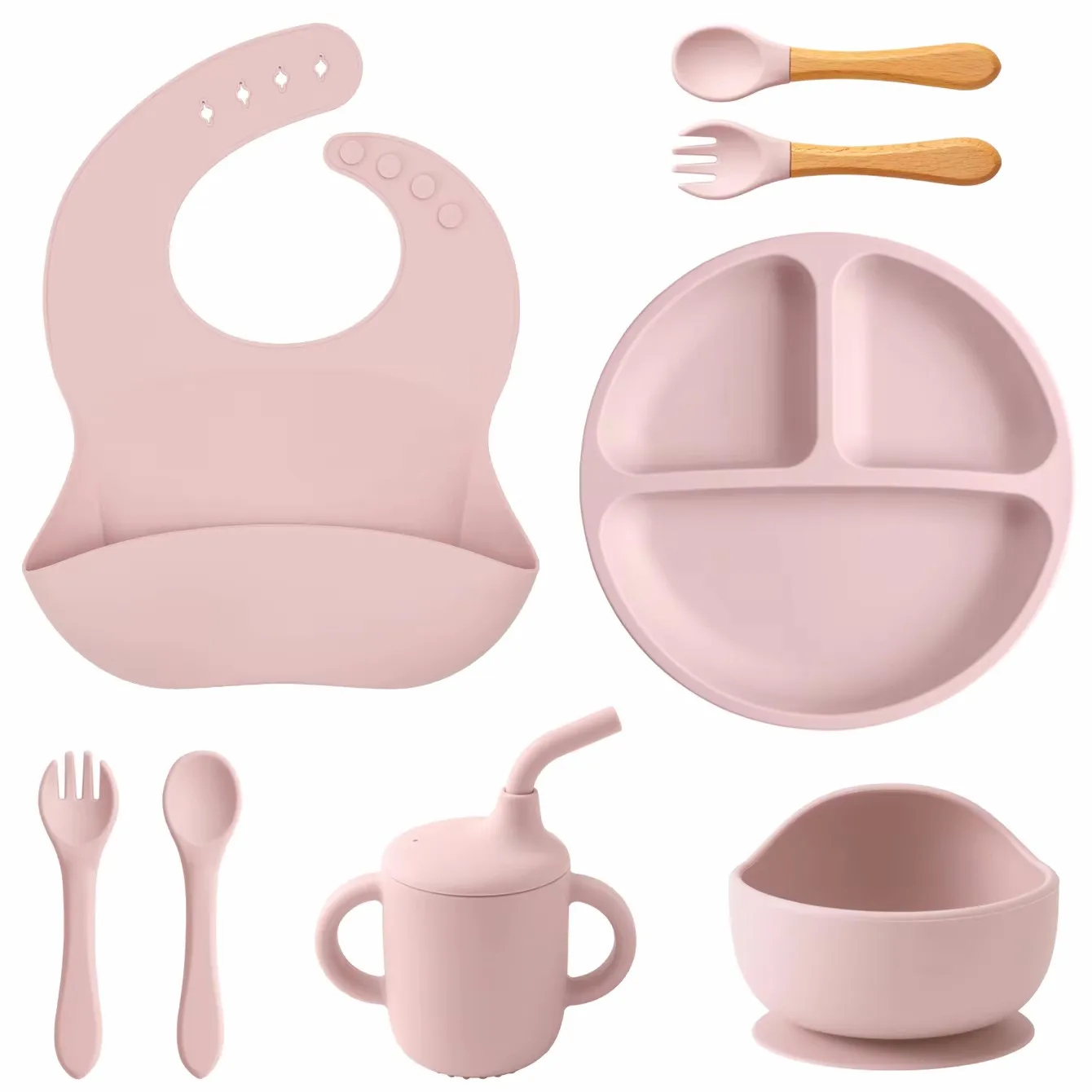 Vajilla plegable para bebés con ventosa, juego de platos para bebés, platos de comida sólida, biberón, taza de paja, vajilla para niños
