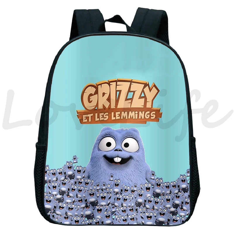 GRIZZY AND THE LEMMINGS mochila para niños y niñas, mochilas escolares de guardería, morral de oso de dibujos animados