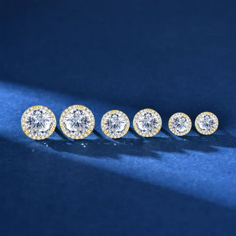 Lnngy-pendientes de moissanita brillantes de 5MM, 6,5 MM y 8MM, aretes redondos de Plata de Ley 925, regalo de joyería para mujer