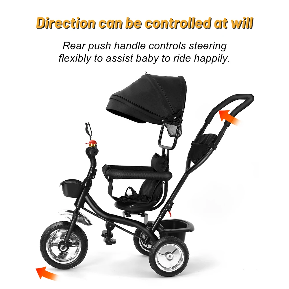 Triciclo escalable para bebés de 1 a 5 años, bicicleta para personas mayores y niños, asiento reversible, cesta y bolsa grandes, ruedas más grandes, con manillar de empuje, verde/rosa/negro/rojo/azul/gris