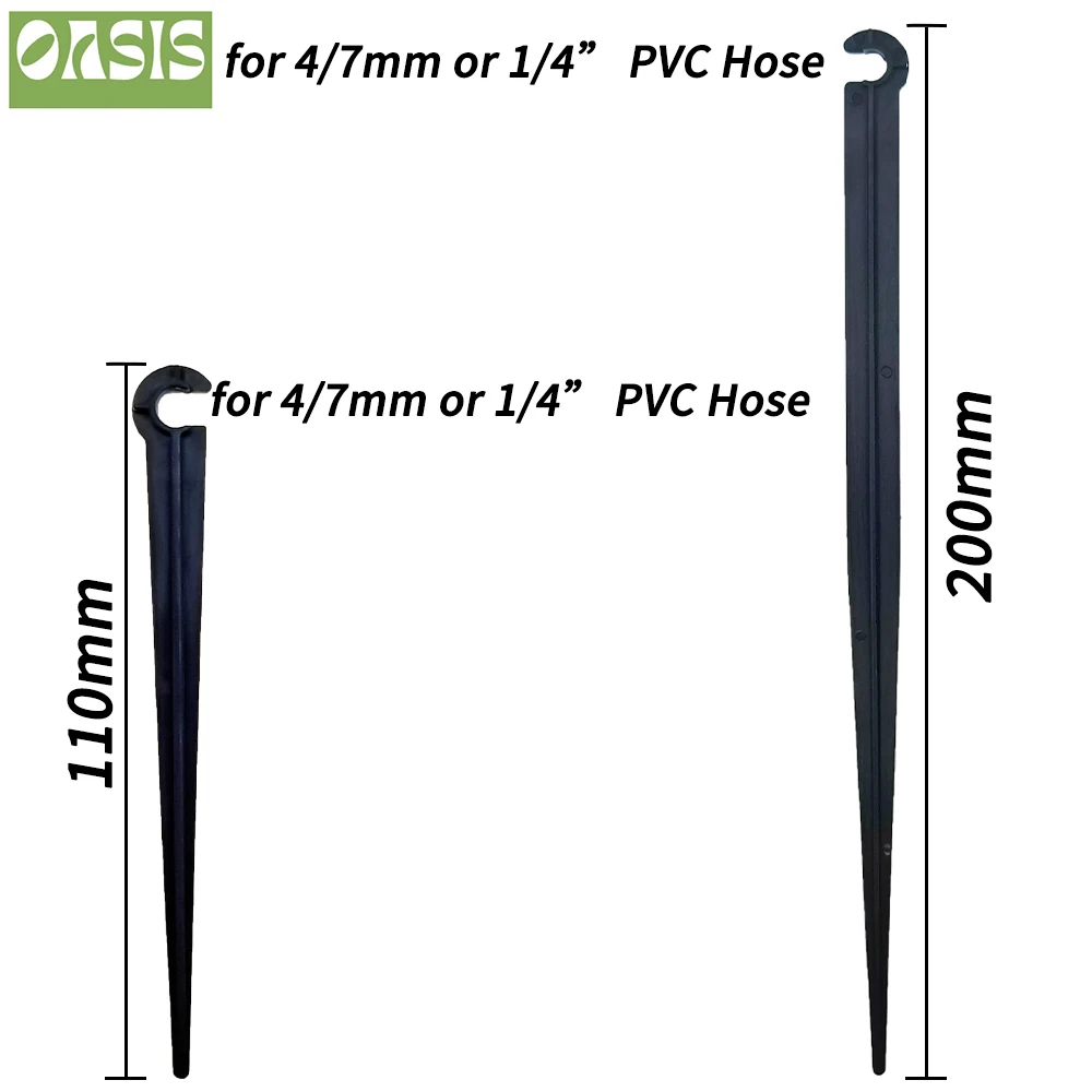 OASIS 50-1000 Uds jardín 1/4 "palo soporte de vástagos fijos 11cm 20cm para riego por goteo 4/7mm tubo de manguera insertando el suelo