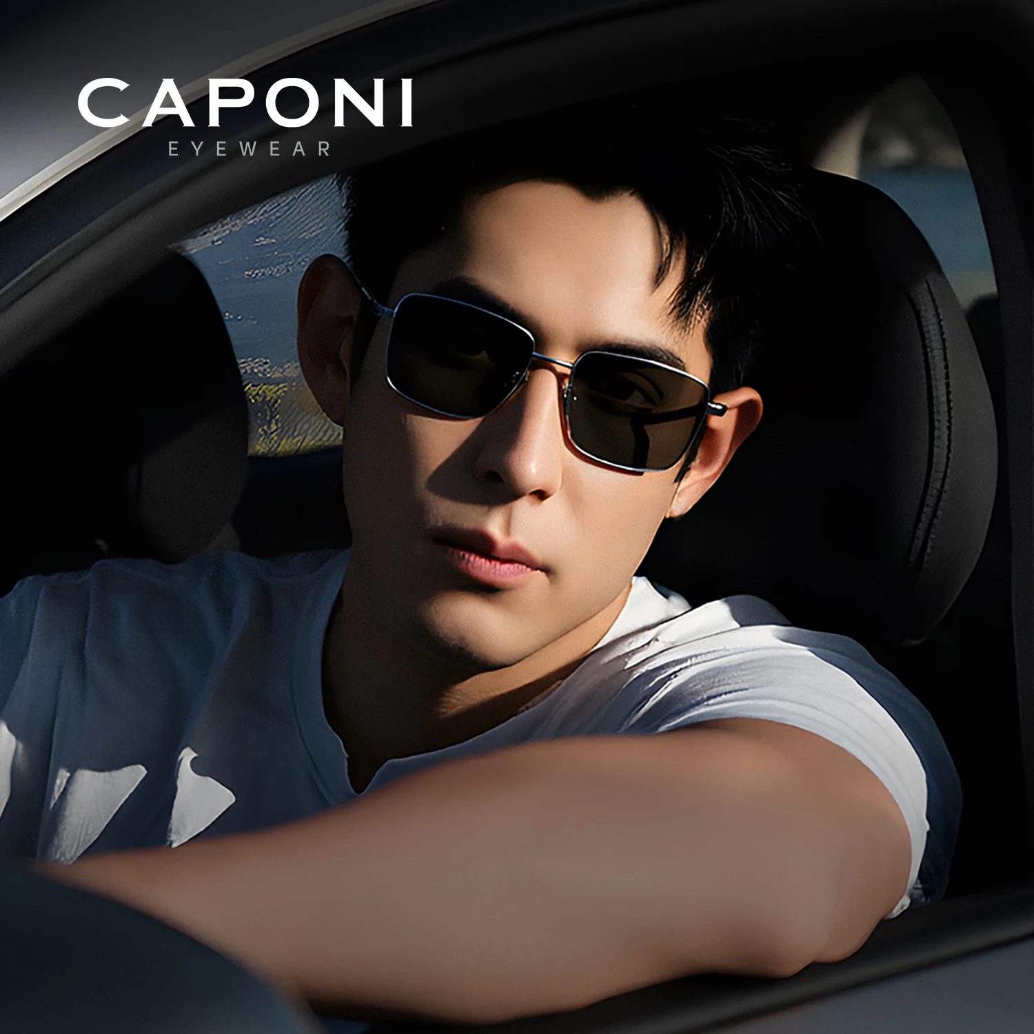 Gafas de sol polarizadas CAPONI para hombre, gafas de sol fotocromáticas de fibra de carbono para exteriores, gafas de sol para conducir con protección UV400, gafas de sol de diseñador de marca, color negro, BS24704