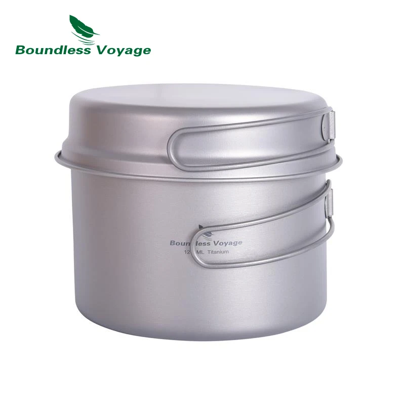 Olla y sartén de titanio Boundless Voyage, olla para mochilero con asas plegables portátiles, Kit de desorden para acampar, juego de utensilios de cocina Ti2110C