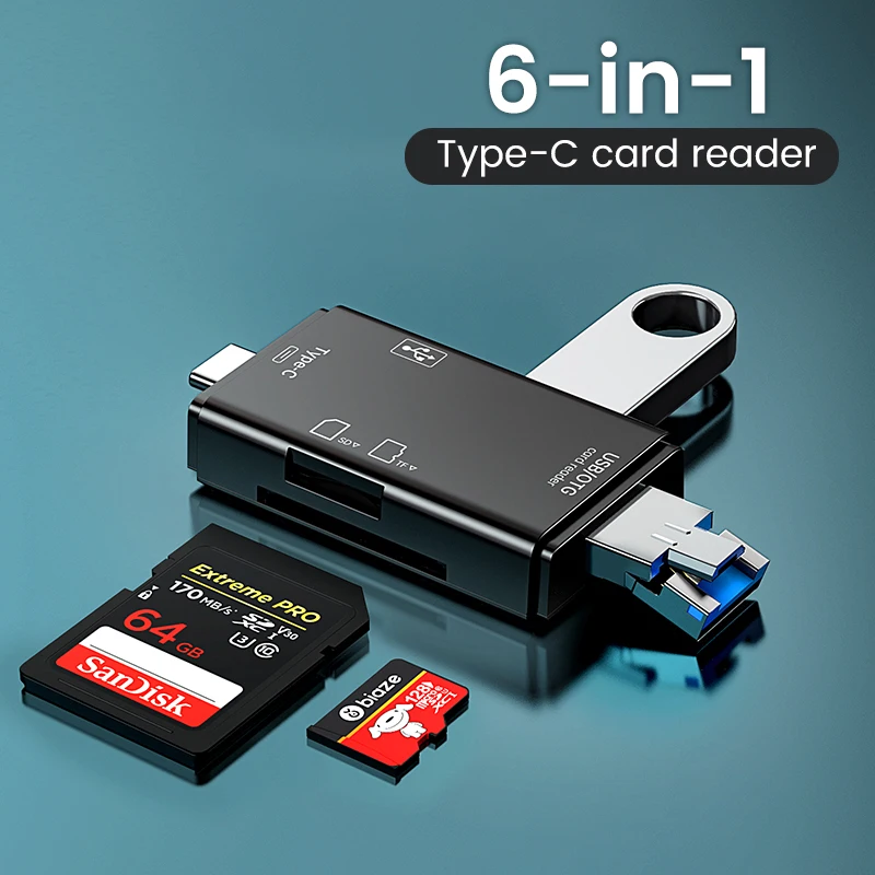 Lector de tarjetas multifunción 6 en 1 OTG SD, USB 2,0, tipo C/TF/SD, tarjeta de memoria inteligente, adaptador de Accesorios para ordenador portátil