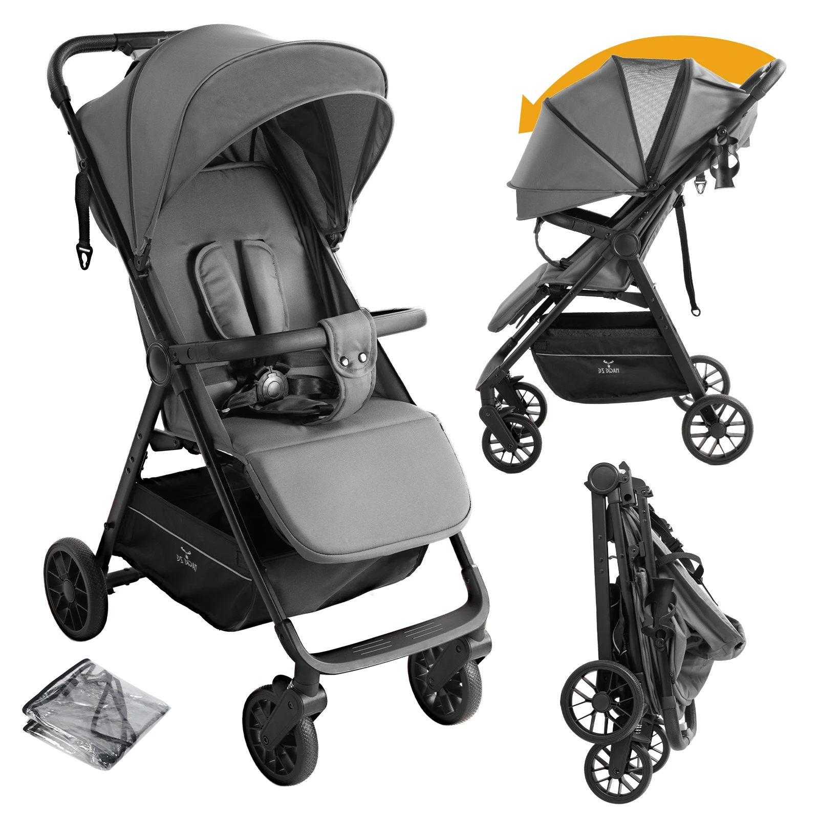 Cochecito ligero para bebé, cochecito de viaje plegable compacto con respaldo ajustable y cesta de almacenamiento grande, cochecito plegable con una sola mano para recién nacidos, bebés y niños pequeños, cochecito portátil fácil de transportar para caminar a diario, ir de compras y viajar