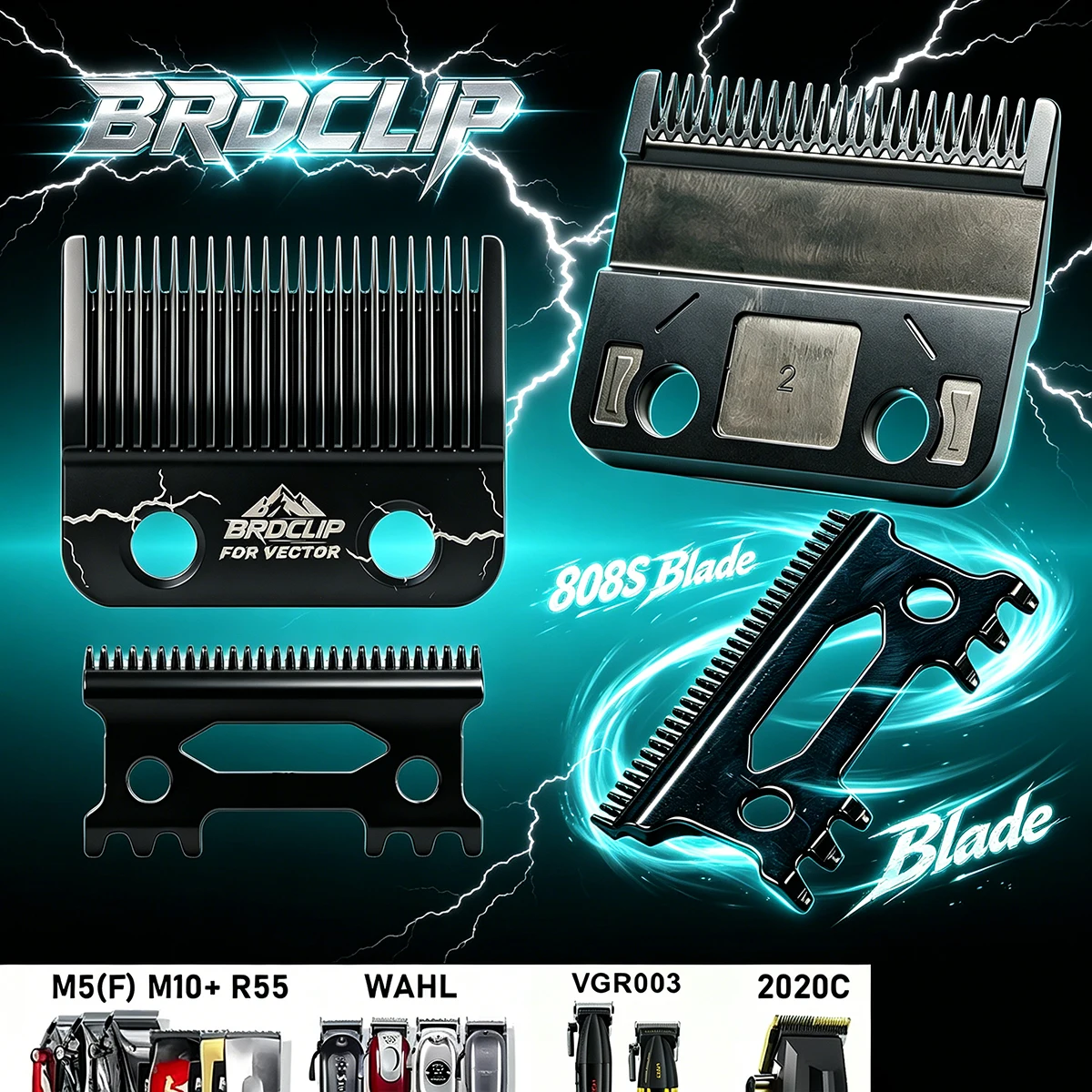 Cuchilla de Repuesto Profesional 808S Fade Blade con Dientes Ultra Largos Móviles para Cortapelos BRDCLIP Compatible con Múltiples Cortapelos