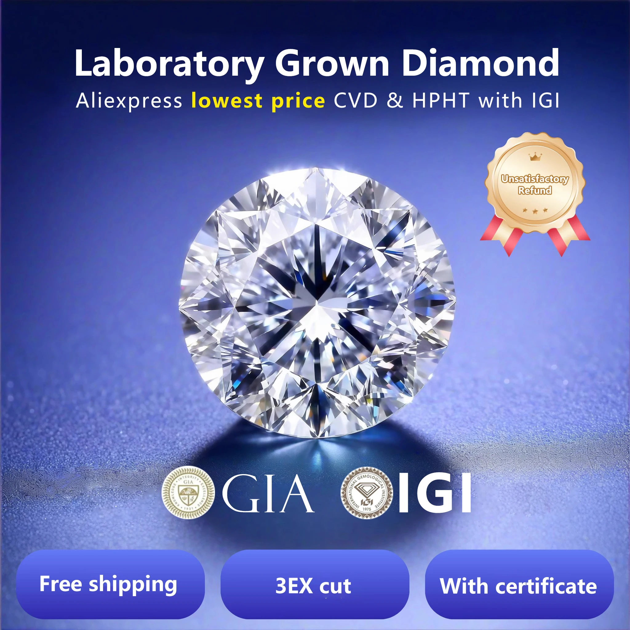 Diamante de Laboratorio IGI GIA VVS VS de 0.5ct 1ct 3ct 5ct, Diamante Suelto de Corte Brillante Redondo, Diamante Cultivado en Laboratorio 100% Real CVD HPHT