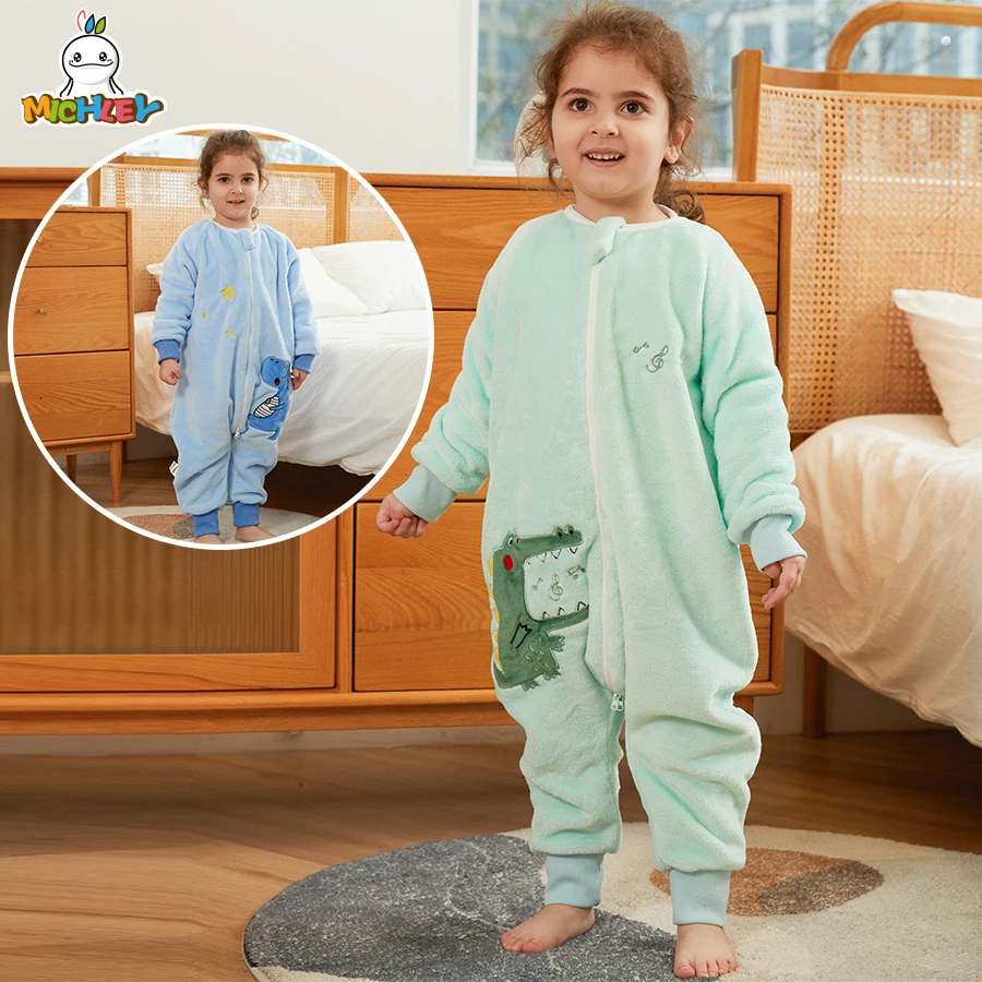 MICHLEY-saco de dormir de búho de dibujos animados para niños, saco de franela bonito, ropa de dormir gruesa y cálida, manta portátil, mono, regalos de 1 a 6T