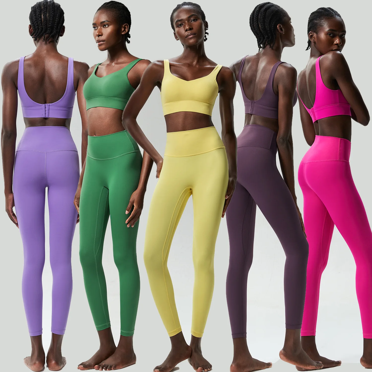 Conjunto Deportivo de Dos Piezas para Yoga, Color Sólido, Elástico, Suave, Transpirable, de Secado Rápido, para Gimnasio, Running y Entrenamiento
