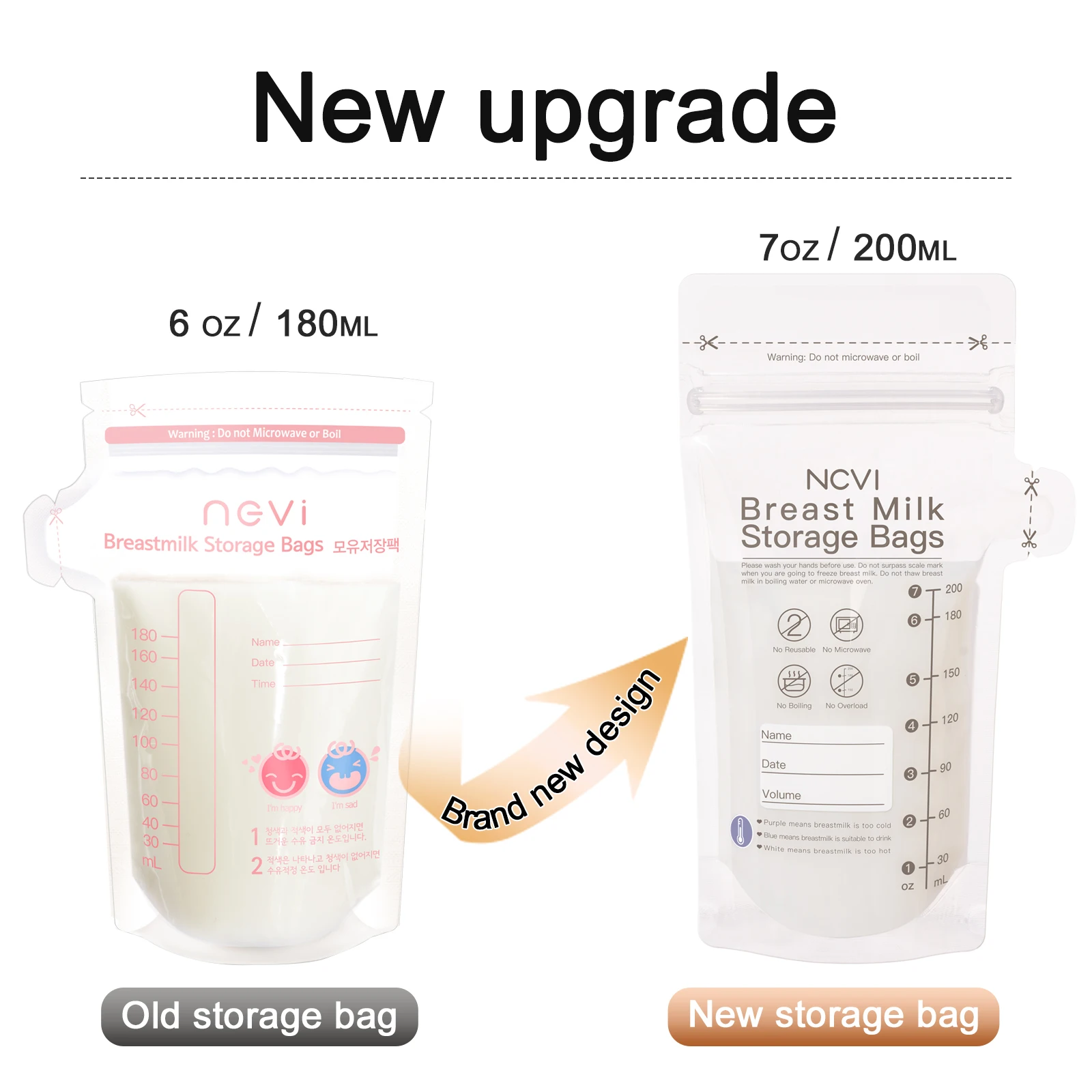 Bolsas para Almacenar Leche Materna NCVI, Bolsas para Congelar Leche de 200 ml para Lactancia, Bolsa de Conservación, con Sensor de Temperatura, Doble Sellado, Libre de BPA