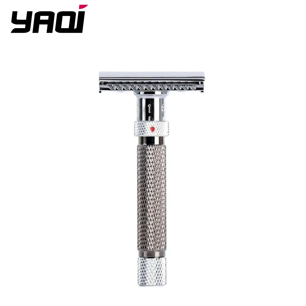 Yaqi-maquinilla de afeitar de seguridad ajustable para hombre, color cromo y bronce, corte final