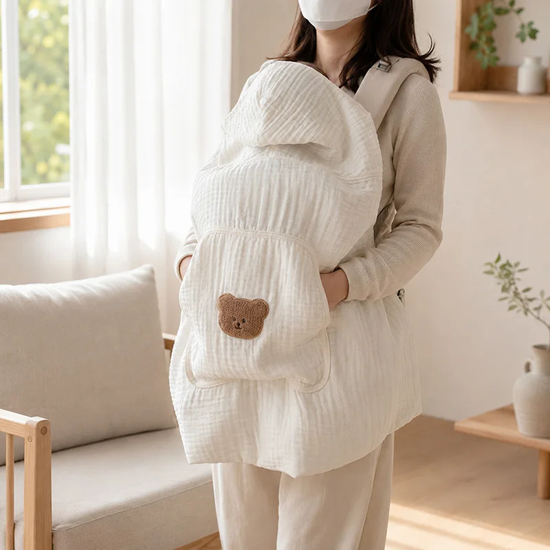 Funda de muselina con capucha para portabebés, manta de protección contra mosquitos para asiento de cadera, cochecito, capa ligera y transpirable para bebés, 80*100cm