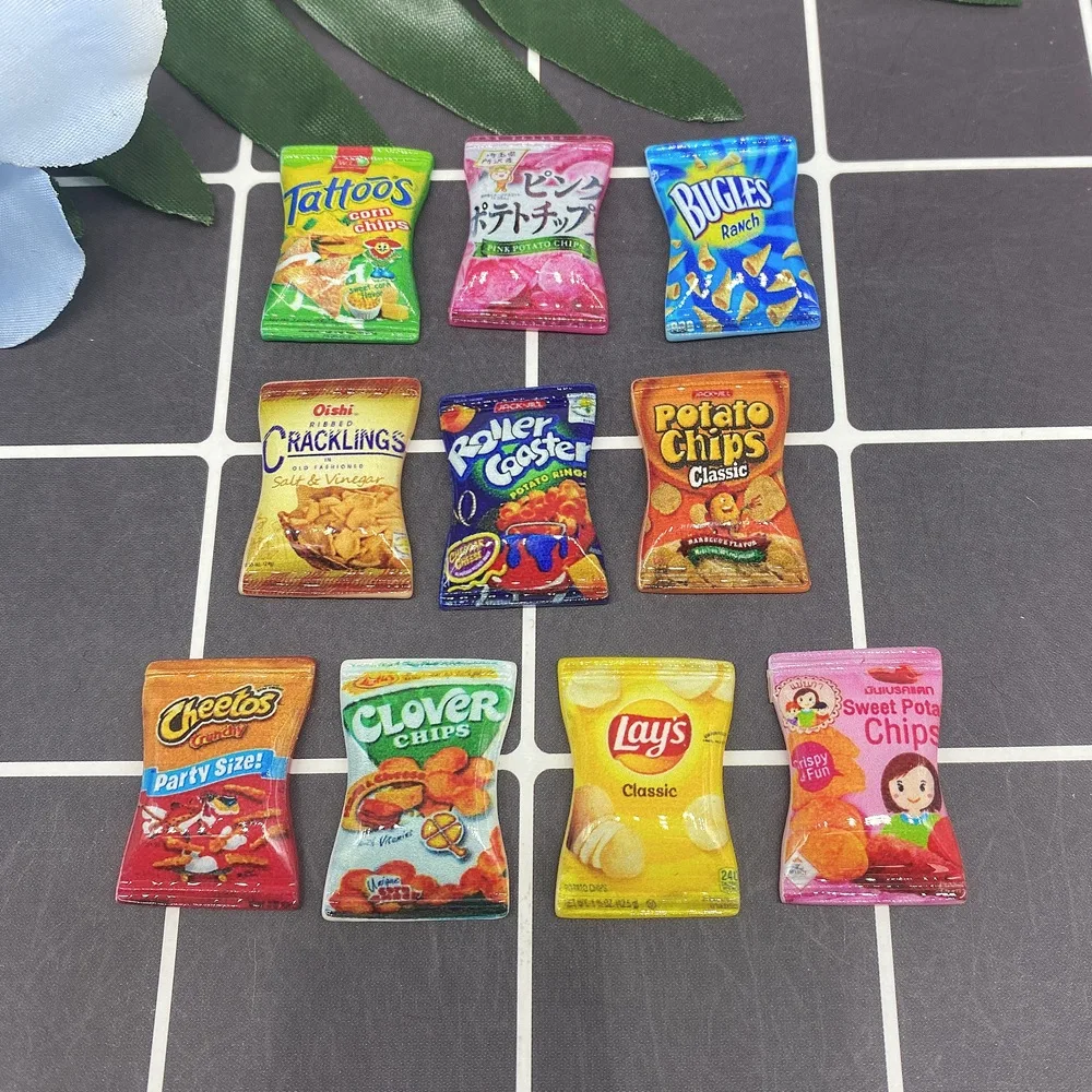 10 unids/lote 1/6 escala casa de muñecas en miniatura Chips de resina modelo Mini Snack para Blyth BJD OB11 decoración para casa de muñecas accesorios de juguetes