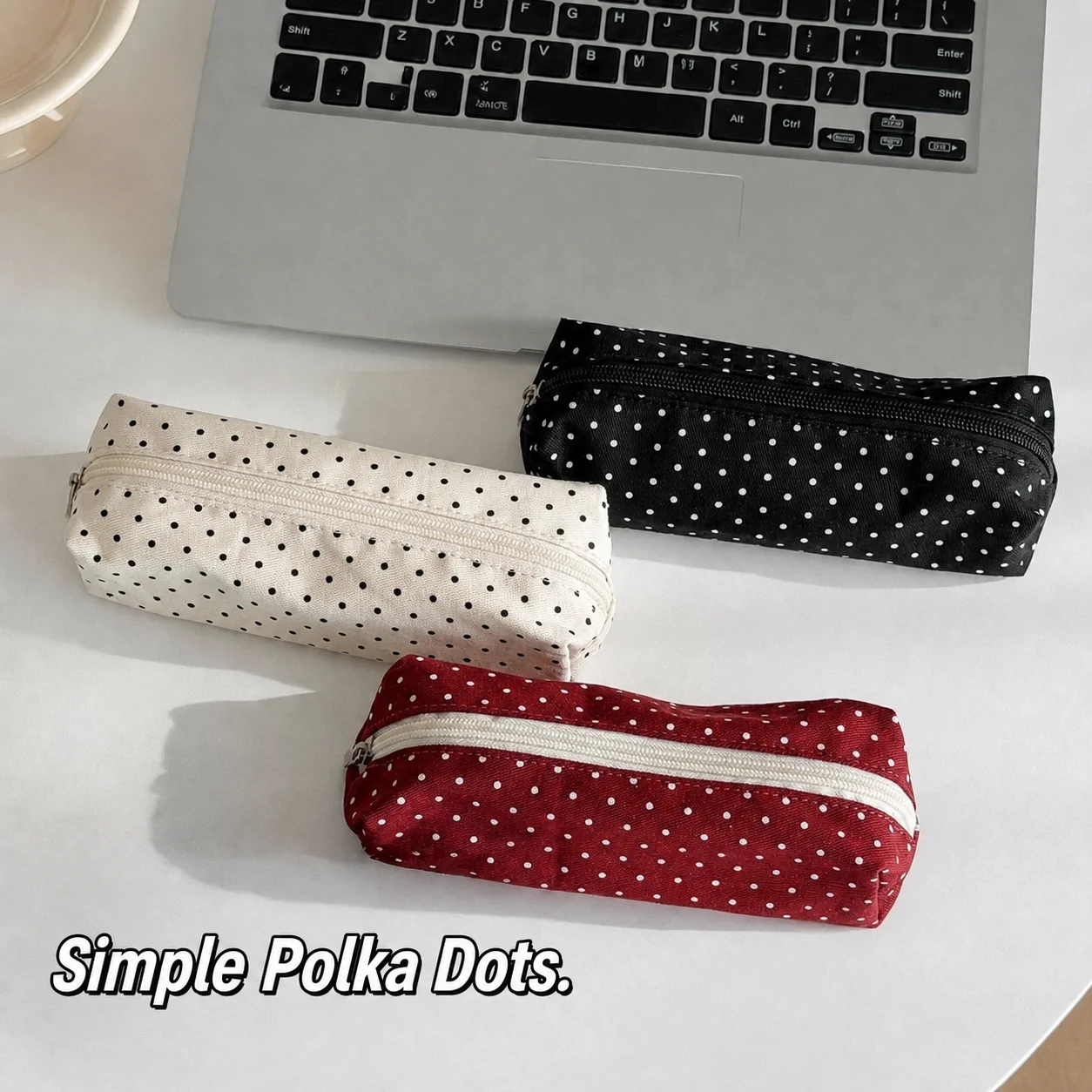 Estuche de lona con diseño de lunares, bolsa de papelería estética simple, bolsa de almacenamiento pequeña portátil para estudiantes, suministros para el regreso a la escuela