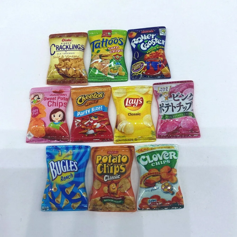 10 unids/lote 1/6 escala casa de muñecas en miniatura Chips de resina modelo Mini Snack para Blyth BJD OB11 decoración para casa de muñecas accesorios de juguetes
