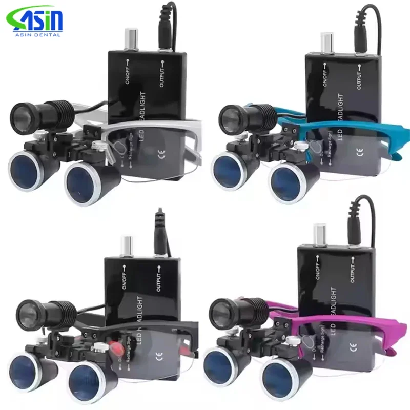 Lupa Binocular de odontología 2,5X 3,5X lupas ópticas ultraligeras lupa de 320-420mm con faro inalámbrico de 5W