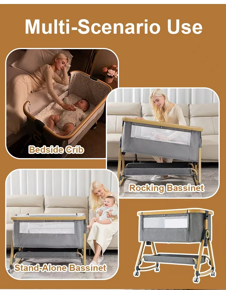 Cuna multifuncional para bebé con ajuste de altura plegable, columpio portátil y móvil para colocar junto a la cama, cuna y cama para dormir integradas, cuna portátil plegable para bebé