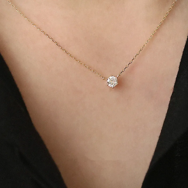 Collar chapado en oro de 14k de Plata de Ley 925, cadena de clavícula de circón brillante única versátil para mujer, joyería de boda