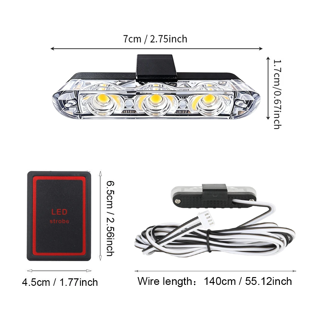 Luz Estroboscópica LED Ámbar de 3 LED con Control Remoto Inalámbrico, Luces Estroboscópicas para Parrilla de Coche, Luces LED de Emergencia para Vehículos, Lámpara de Señalización Intermitente de 12V