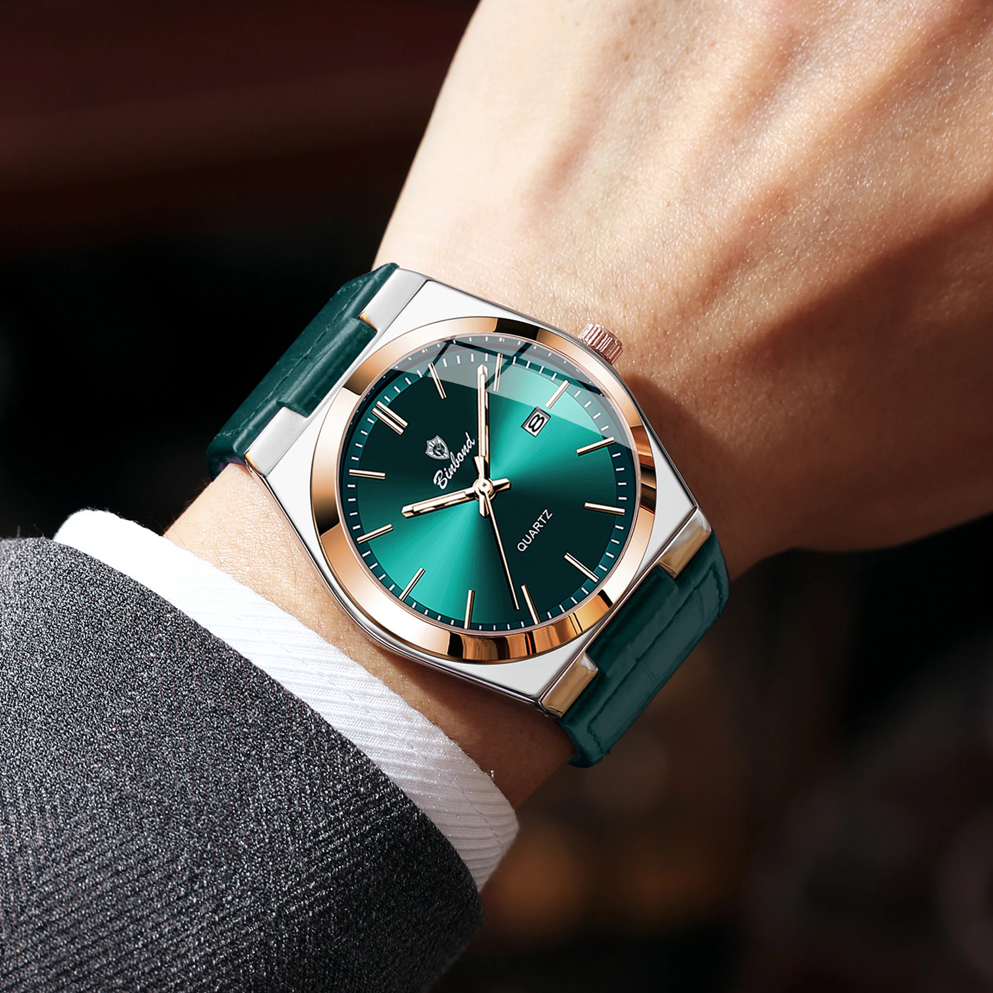 Relojes de Pulsera de Cuarzo de Lujo BINBOND, Luminosos, Resistentes al Agua, con Fecha Automática, Reloj de Hombre para Negocios, Deportes, Moda Casual, Reloj de Cuero
