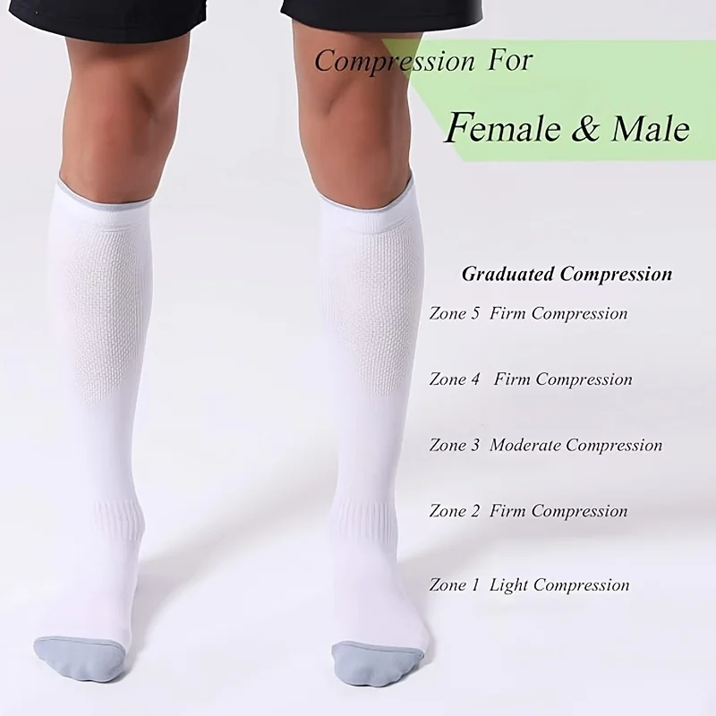 1 par de calcetines de compresión para hombres y mujeres, 20-30 mmHg - Calcetines de soporte para la circulación, adecuados para enfermería, viajes y deportes.