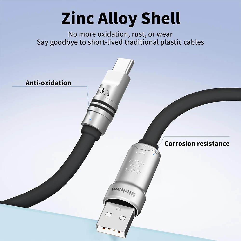 Cable de carga rápida Hichain PD15W USB A a C, cable suave de silicona líquida para Samsung, Xiaomi, Huawei, cable para teléfono de 1,2 M/2M
