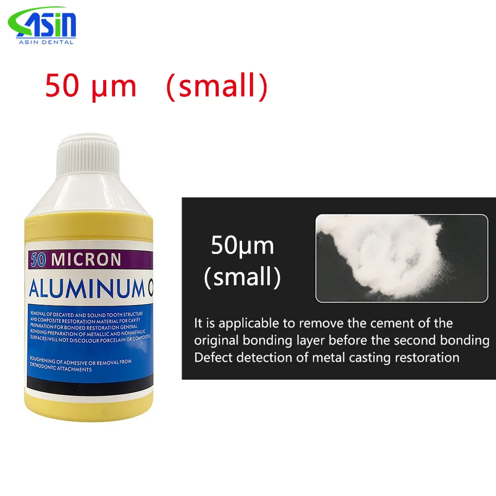 Polvo de chorro de arena Dental, 30μm, 50μm, 90μm, mícron, polvo de óxido de aluminio para flujo de chorro de aire, chorro de arena de alúmina, pulido de dientes