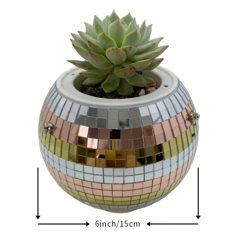 Macetero de bolas de espejo de discoteca colgante de inspiración bohemia, único, hecho a mano, autorriego, ahorro de espacio, decoración elegante para el hogar, 1 ud.