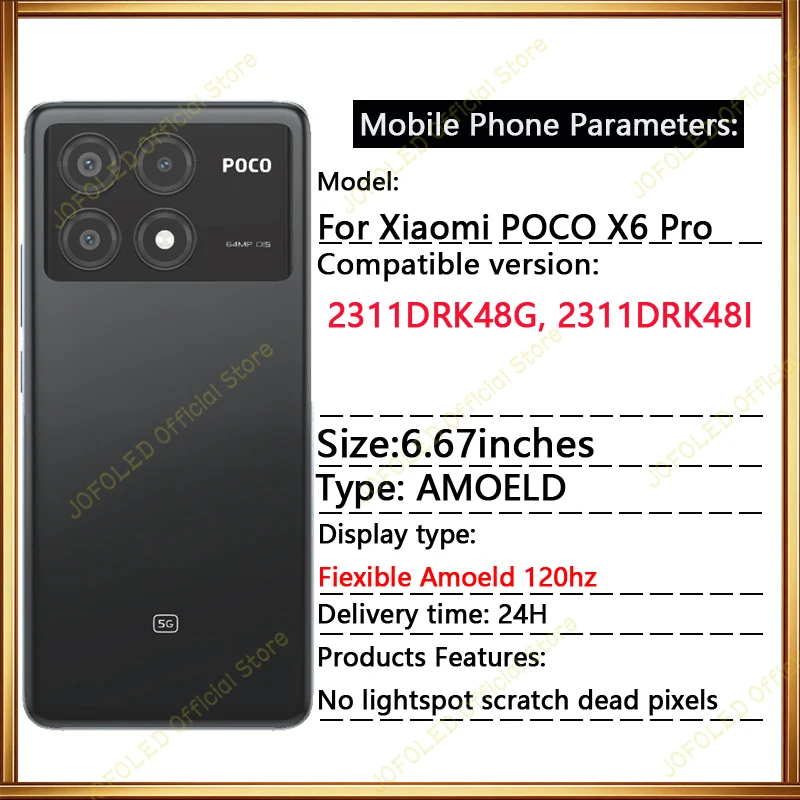 Pantalla AMOLED de Calidad OEM para Xiaomi POCO X6 Pro, Pantalla LCD Táctil, Ensamblaje 2311DRK48G 2311DRK48I, Piezas de Repuesto LCD