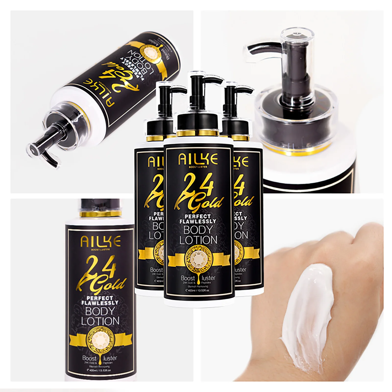 AILKE 24k Gold Loción corporal perfecta y impecable, blanqueadora, inhibe la melanina, hidratante, protección UV, con nicotinamida y vitamina C