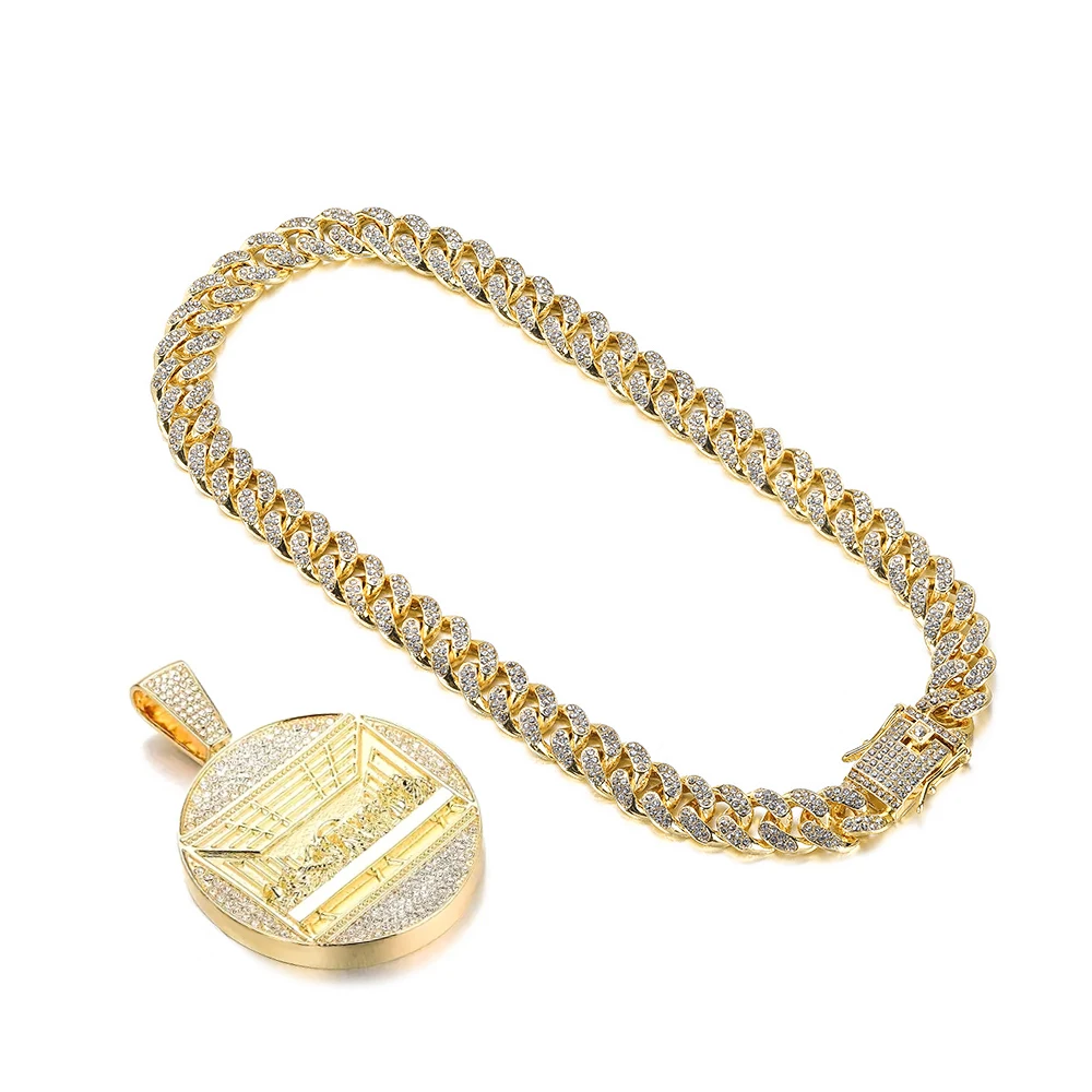 Nuevo colgante de última cena, collar de cadena cubana con cadena helada de 14mm, moda Hip Hop, colgante para hombres, collares de tenis, joyería