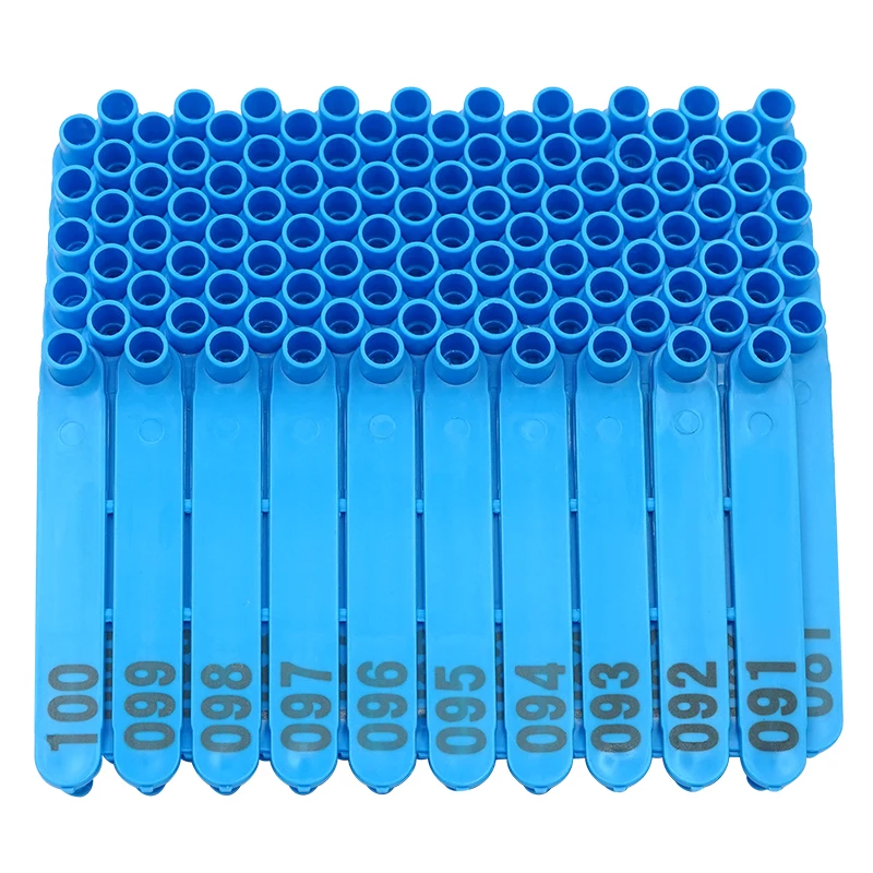 Etiquetas de oreja de animales de cabra con números, Color azul, perro, conejo, oveja, Material de nailon, Láser de oveja, n. ° 001-100, 500 piezas