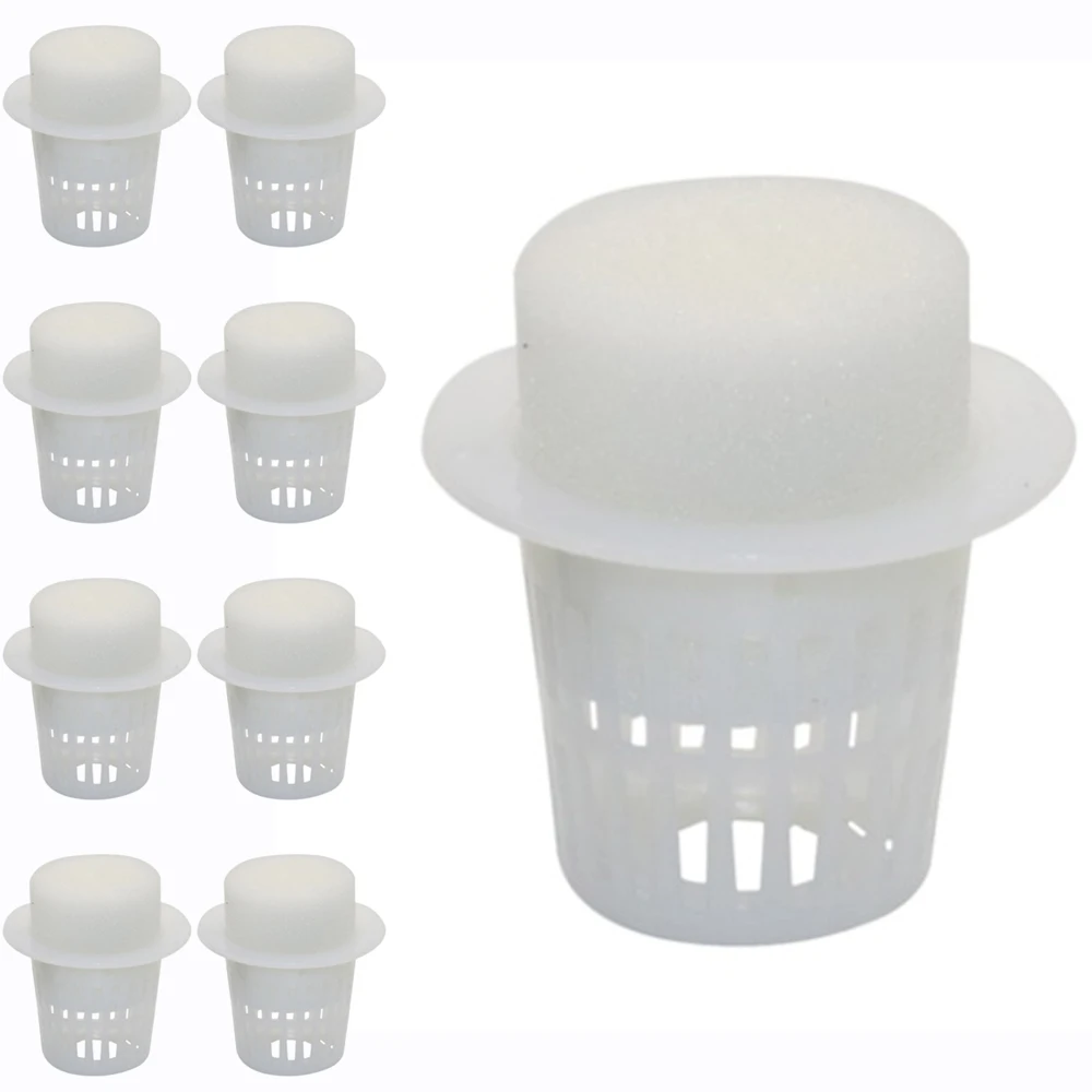 50 Uds. Taza de red para plantas y 50 Uds. De esponja cilíndrica para orquídeas hidropónicas, vasos de red de plástico resistentes a los rayos UV para iniciación de plantas