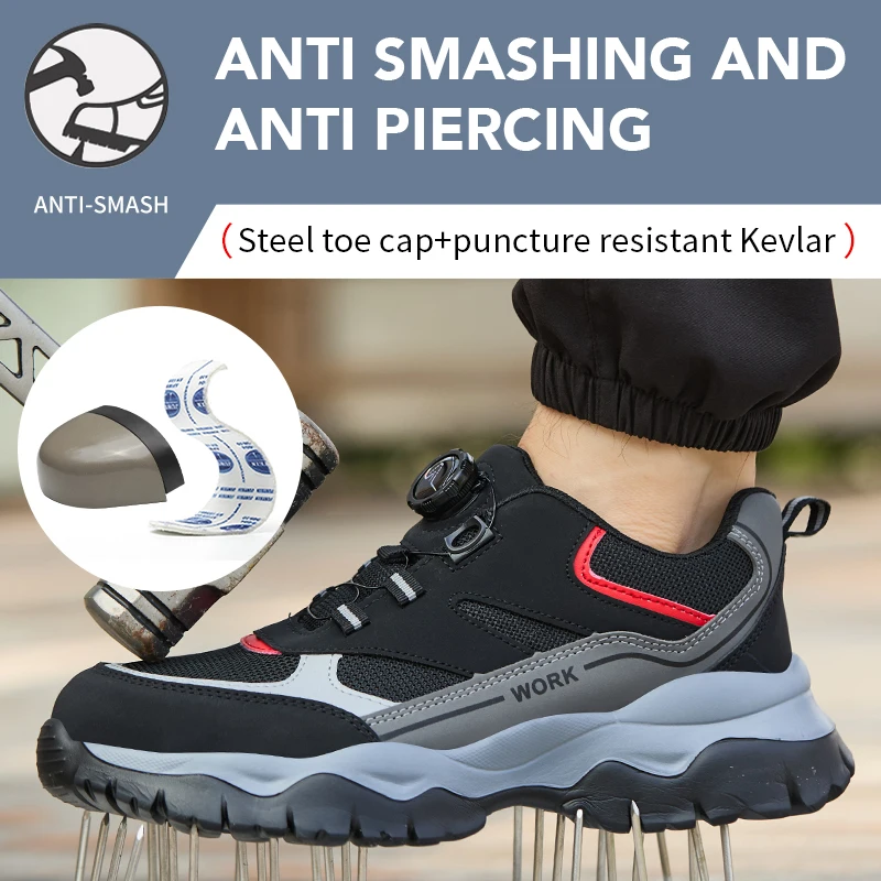 Botas de Trabajo con Hebilla Giratoria, Zapatos de Seguridad Indestructibles para Hombre, Zapatos con Punta de Acero, Zapatillas Antipinchazos, Zapatos de Protección Laboral Antideslizantes