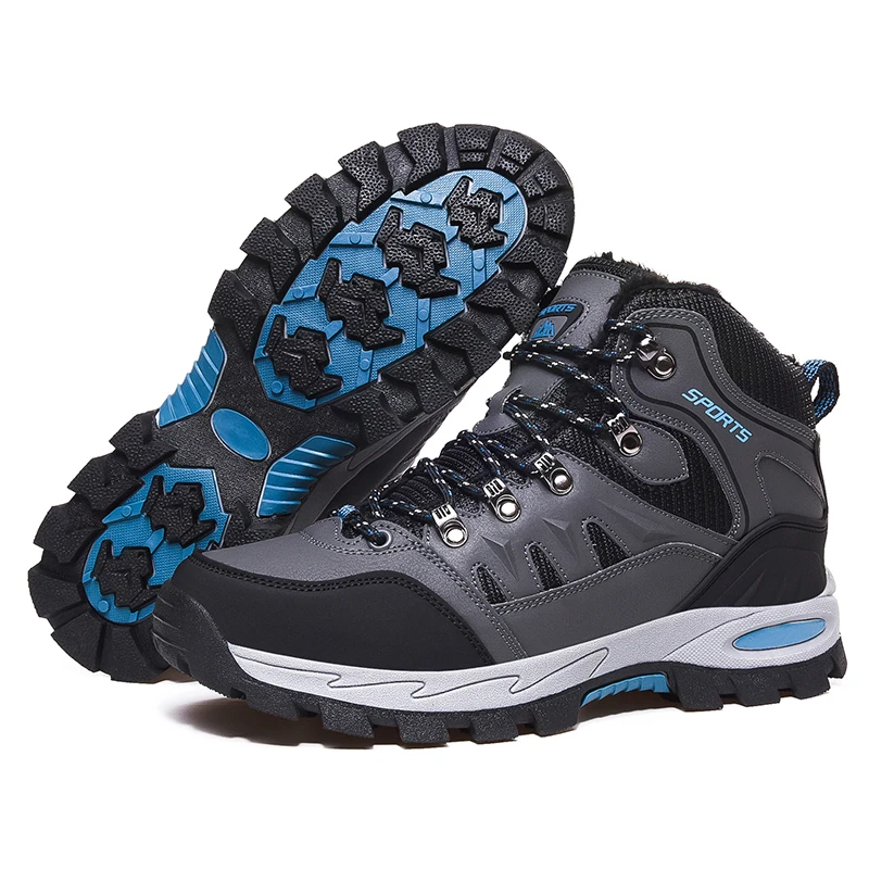 Botas de Senderismo de Gran Tamaño para Hombre y Mujer, Antideslizantes, con Cordones, para Escalada, Invierno, Negras, Cálidas, con Forro de Piel, Talla 42, Calzado de Trekking y Senderismo