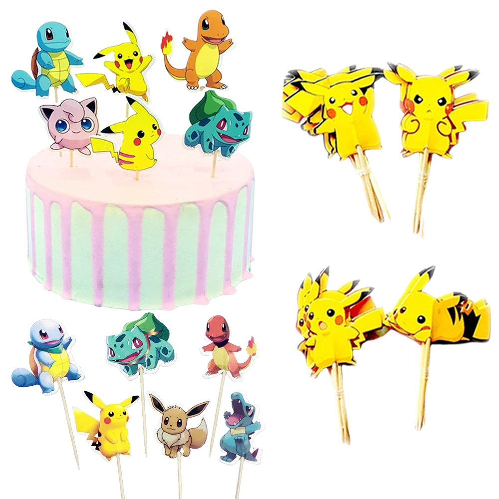 24 piezas/bolsa, Adorno para Pastel de Elfo, Figura de Anime Charizard, Inserto para Pastel, Kawaii, Decoración para Fiesta de Cumpleaños Infantil, Juguetes