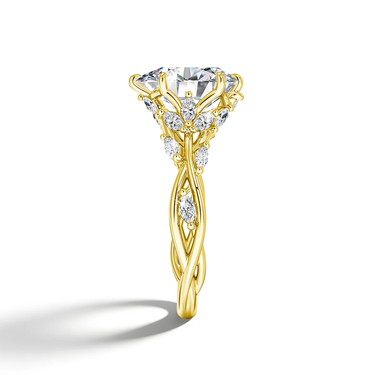 Anillo de Compromiso de Oro Real de 14K con Moissanita de 3CT, Corte Marquesa, Certificado GRA, Inspirado en la Naturaleza, Au585, para Mujer