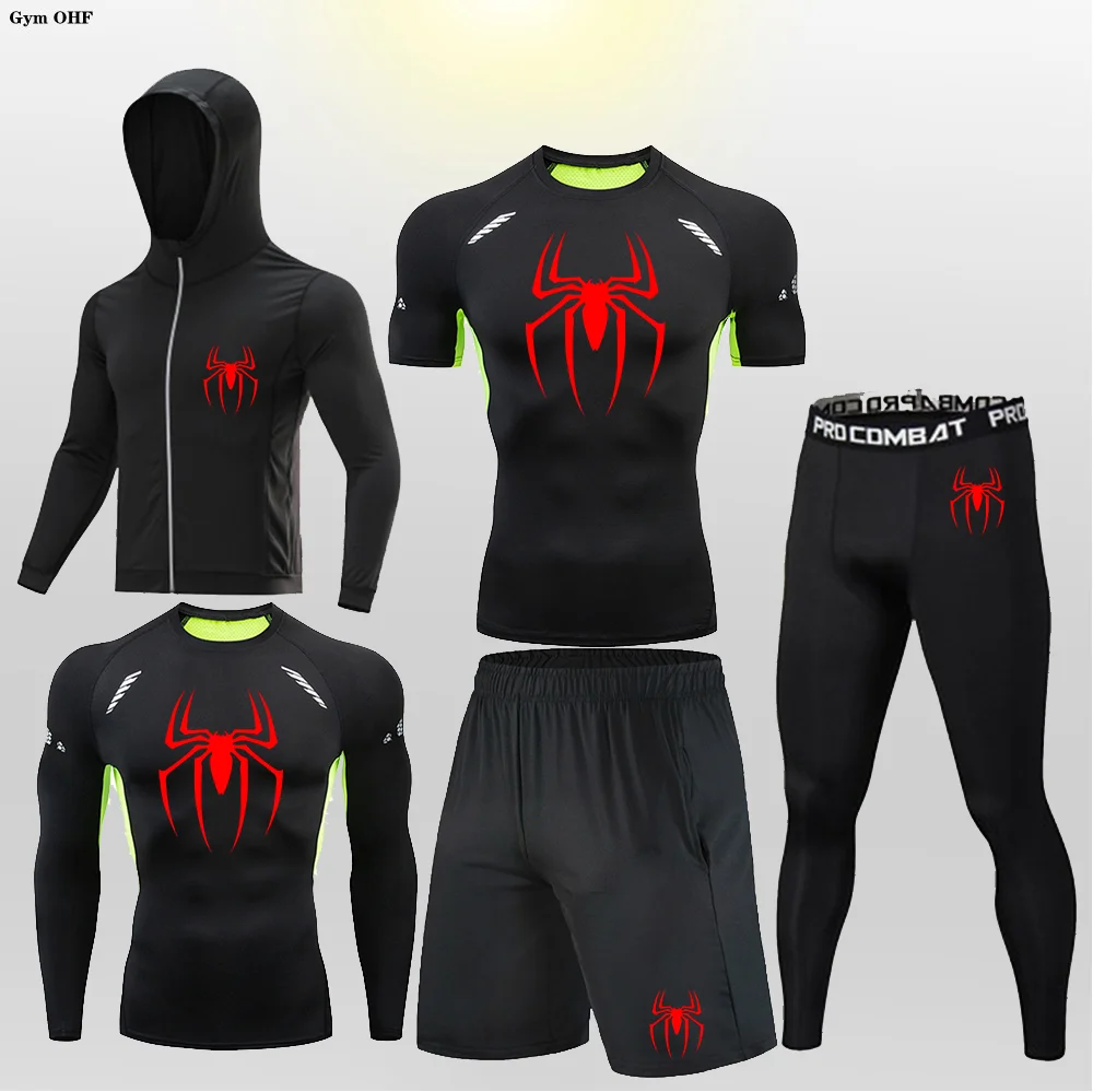 Ropa deportiva de superhéroe para hombre, ropa deportiva de secado rápido, Kit de entrenamiento, ropa interior deportiva de invierno, traje para correr para hombre, MMA Rashgard