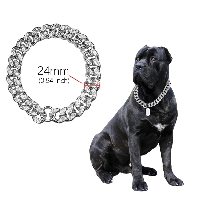 Collar de plástico con diamantes de imitación para perro, cadena dorada de lujo para adornos de Bulldog Francés, Collar para perros pequeños y grandes, accesorios para mascotas y gatos