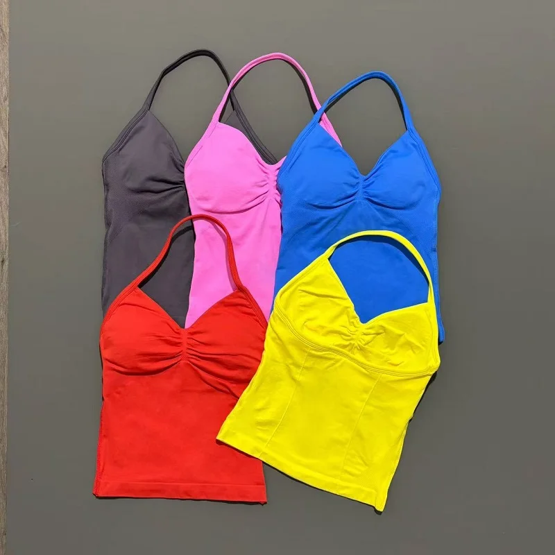 Camisetas deportivas para gimnasio para mujer, camiseta sin mangas para Yoga con almohadillas extraíbles, Top deportivo sin mangas con cuello en V, chaleco deportivo para correr y Fitness