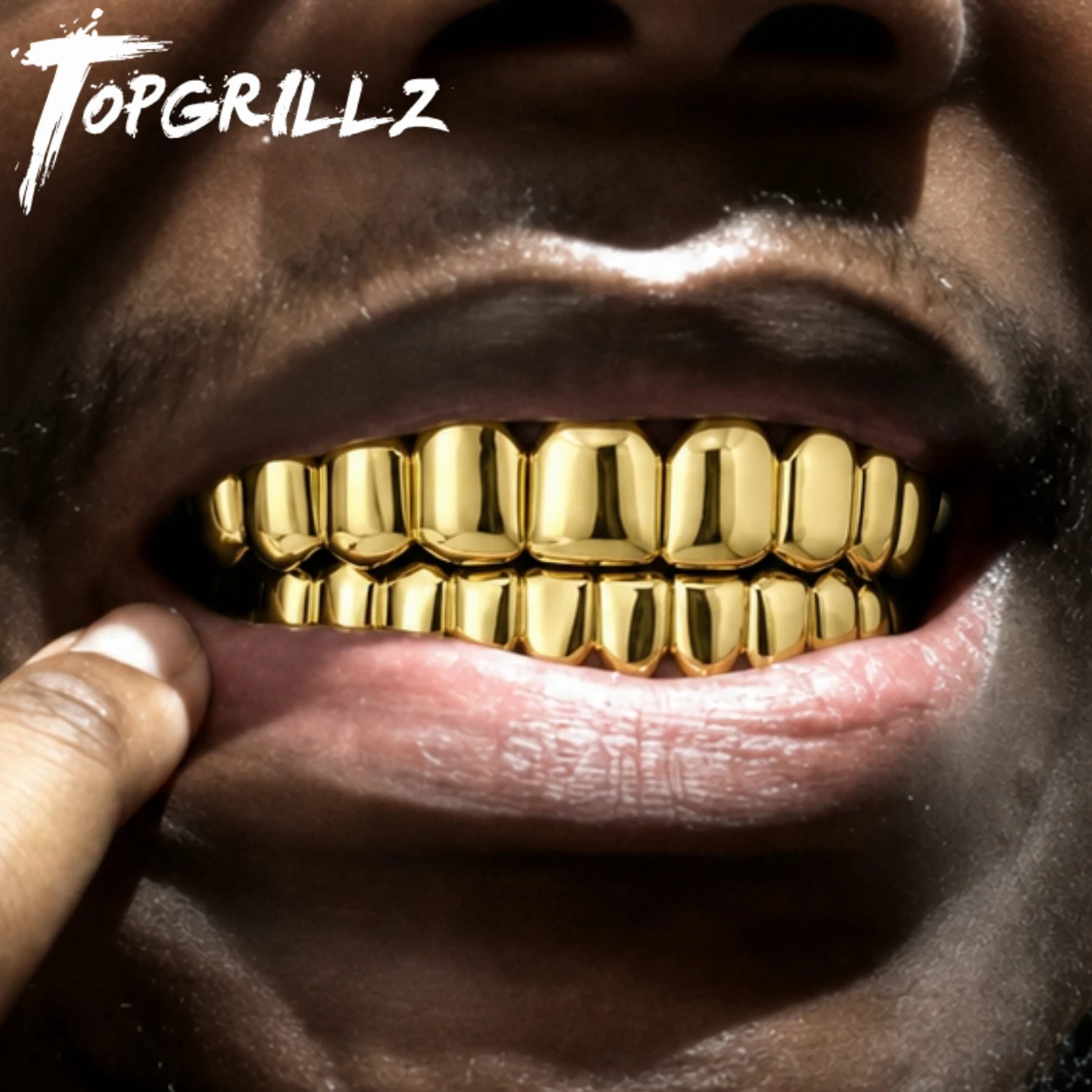 TOPGRILLZ Juego de 2 Piezas de Grillz Hip Hop Sin Piedras, Acabado Espejo Sólido, 10 Dientes, Joyería Clásica para Hombres y Mujeres